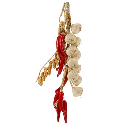 IMIKEYA 3Pcs Künstliche Knoblauch Hängen Saiten Gefälschte Chili Gemüse Fotografie Requisiten Lebensechte Weiß Knoblauch Gefälschte Paprika Girlande Erdnuss Wand Bauernhaus Ernte von IMIKEYA