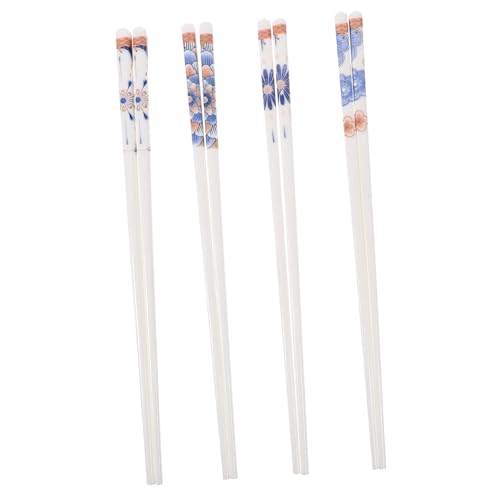 IMIKEYA 4 Paare Japanische Keramik Essstäbchen Rutschfest Spülmaschinenfest Haushaltsküche Weißes Porzellan Wiederverwendbare Stilvolle Asiatische Essstäbchen für Sushi und Hot Pot von IMIKEYA