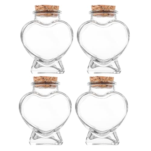 IMIKEYA 4 Stück Herz Glasflaschen mit Korken - kleine dekorative Glasflaschen zum Befüllen 50 ml Herzförmige Wunschflaschen für Hochzeit Valentinstag Jahrestag DIY von IMIKEYA