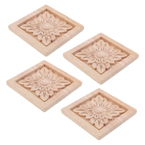IMIKEYA Holzapplikationen Für Möbel 4 Stück Schnitzereien Aufkleber Dekorative Onlays Für Tür Blumen Heimdekoration 8 X 8 cm von IMIKEYA