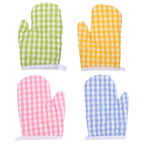 IMIKEYA 4 Stück Kinder Ofenhandschuhe Hitzebeständige Plaid Klein Backhandschuh Küchenhandschuhe für Kinder Ofenhandschuhe Kinderküche Küchengeräte grillhandschuhe Polyester von IMIKEYA
