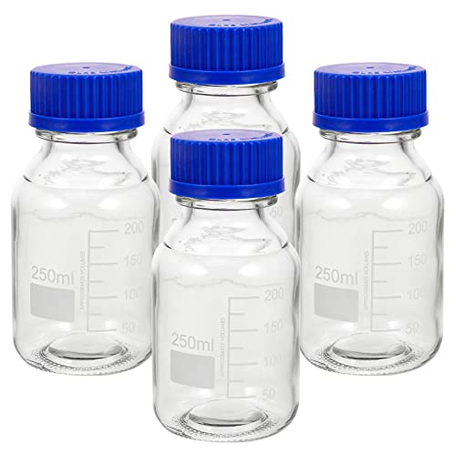 IMIKEYA 4 Reagenzflasche mit blauem Verschluss Probenflasche graduierte Reagenzmedien glasflasche chemicals Wasserflaschen Medizinflaschen leere Reagenzflaschen blaue Abdeckung von IMIKEYA