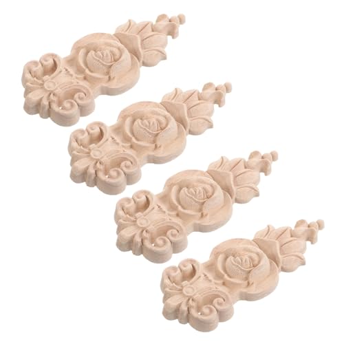 IMIKEYA 4 Stück Teiliges Holzornamente aus Massivholz Fein Geschnitzte Europäische Zierelemente Unbemalte Applikationen für Möbel Türen Schränke Stilvolle Eckverzierung für Wohnkultur von IMIKEYA