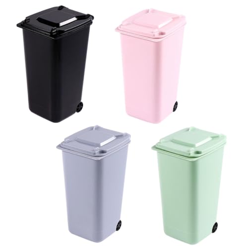 IMIKEYA 4 Stück Teiliges Mini Tisch abfallbehälter Kreativer Kunststoff Müllbehälter mit Klappdeckel Vielseitig als Schreibtisch Mülleimer und Stifthalter Robust und Zufällige Farbe von IMIKEYA