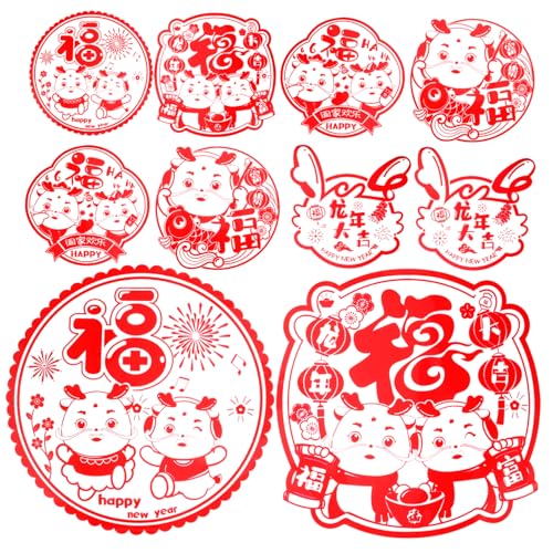 IMIKEYA 5 Paare chinese new year chinesisch neujahr sticker die rot new year Abziehbilder aufkleber neujahr Glasfenster haftet schmücken China Fensteraufkleber Dekorationen PVC von IMIKEYA