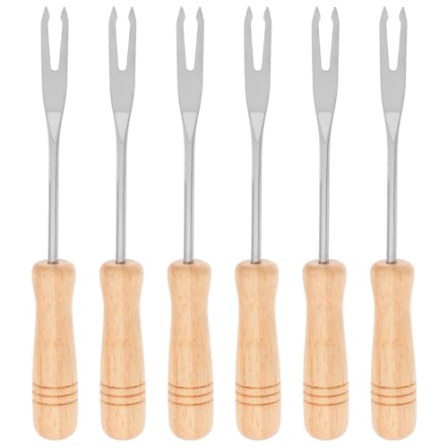 IMIKEYA 6 Stück Fonduegabeln: 12,5 cm Fondue Sticks - Fondue Gabeln Holzgriff Hitzebeständiger Grillgabeln für Frucht, Marshmallows, Käse, Schokolade, Braten von IMIKEYA