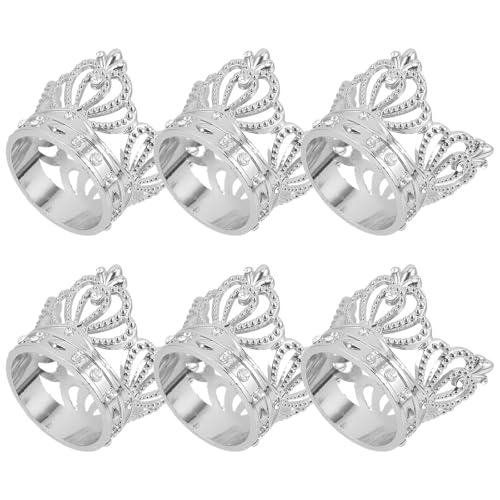 IMIKEYA 6 Stück Serviettenringe Silber modern Krone Stoffservietten Ringe Silber Metall Serviettenringe Hochzeit Tischdeko Serviettenringe Strass Servietten Ringe für Esstisch, Partys, Alltag von IMIKEYA