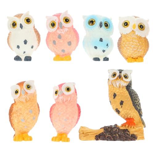 IMIKEYA 7 Stück Mini Eulen Figuren, Miniatur Tiere Feengarten Mini Eule Harz Feengarten Figuren Klein Eule Mikro-Landschaft für Garten Blumentöpfe Bonsai Deko von IMIKEYA