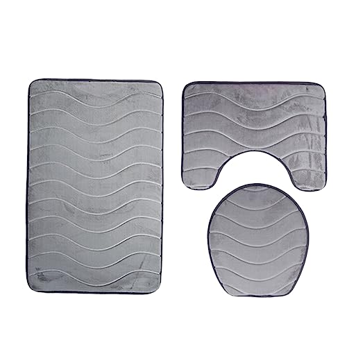 IMIKEYA Badezimmermatte Set Teilig rutschfeste Saugfähige Flanellmatten mit Wellenprägung U Förmiger Badvorleger und Toilettendeckelabdeckung von IMIKEYA