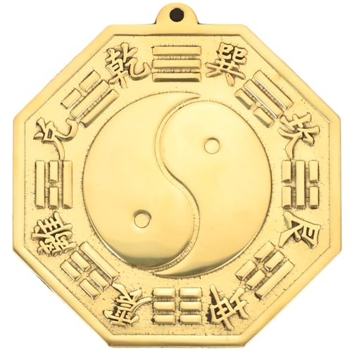 IMIKEYA Feng Shui Spiegel, Achteckig, Konvex, Hängend, 11.5 x 11 cm, Kupfer, Gold, Antik von IMIKEYA