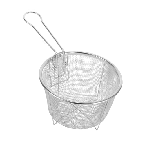 IMIKEYA Edelstahl Frittierkorb Rund Klappbarer Griff Hitzebeständiger Platzsparender Deep Fryer Korb für Pommes Hähnchenkeulen Vielseitiges Küchenzubehör Leicht zu Reinigen von IMIKEYA