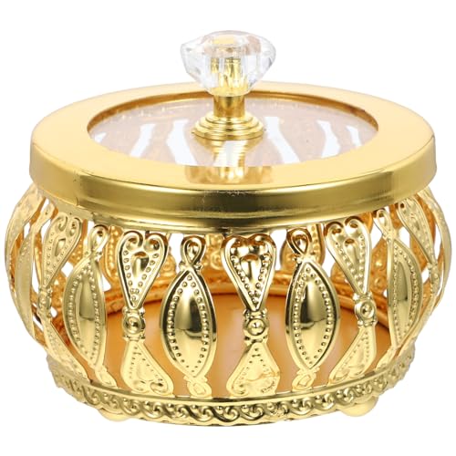 IMIKEYA Eid-Mubarak-Tablett Mit Deckel Ramadan-Servierteller Arabische Leckereien Bonbondosen Goldfarbenes Metall Keksdose Küche Lebensmittelaufbewahrung Behälter Dessert Obstschale von IMIKEYA
