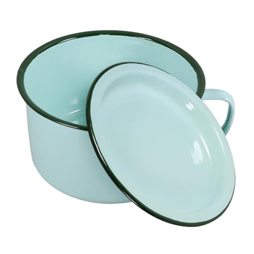 IMIKEYA Emaille Schüssel mit Henkel und Deckel - Vintage Ramen Schüssel Emailleware 1.6 L - Emaille Salatschüssel Suppenschüssel Becken - Grün von IMIKEYA