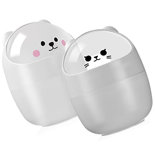 IMIKEYA Mini-mülleimer Aus Kunststoff Für Den Schreibtisch Mit Deckel Weiß/grau Für Büro Und Zuhause Kleiner Katzen-mülleimer von IMIKEYA