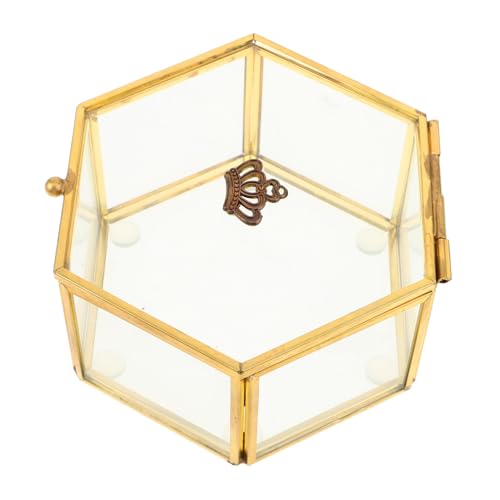 IMIKEYA Glas Schmuckkästchen mit Kupferrahmen und Klarsichtdeckel Sechseckige Schmuckbox Transparente Aufbewahrung für Mädchen Schmuck und Andenken Eleganter Glas-organizer von IMIKEYA