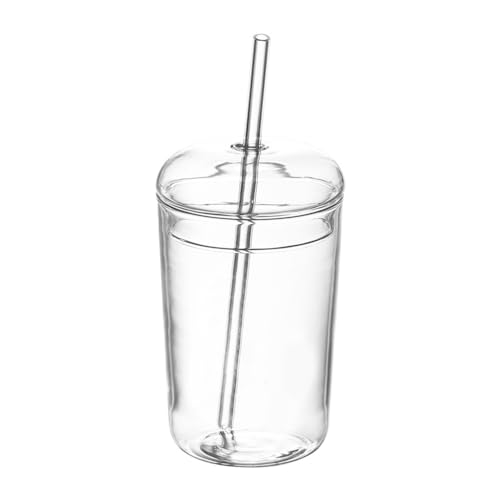 IMIKEYA Trinkbecher Glas mit Deckel und Strohhalm: 450ml Transparente Glas Wasserbecher, Eiskaffeebecher, Smoothie Glasbecher, Trinkgläser für Party zu Hause von IMIKEYA