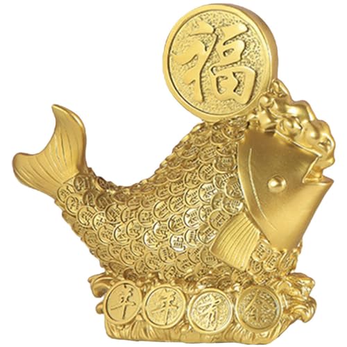 IMIKEYA Auto-Dekor Harz-goldfisch-Ornament Chinesische Feng-Shui- Messing Fisch Reichsfisch Fischskulptur Aus Messing Yang Ba Gua Hekate-statuen Glücksmünze Währung Büro Ländlich von IMIKEYA