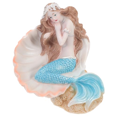 IMIKEYA Harz-Meerjungfrau Mit Muschel-Skulpturen Blaue Meerjungfrau-Figuren Aquarium-Meerjungfrau-Statue Mediterrane Prinzessin-Ornamente Für Heimbüro-Bücherregal-Dekoration von IMIKEYA
