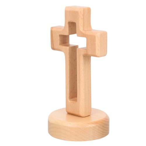 IMIKEYA Holzkreuz Tischdekoration Stehendes Kreuz Mit Sockel Handgefertigt Rustikales Holz Katholisches Kreuz Stehendes Jesuskreuz Katholische Heimdekoration Religiös von IMIKEYA
