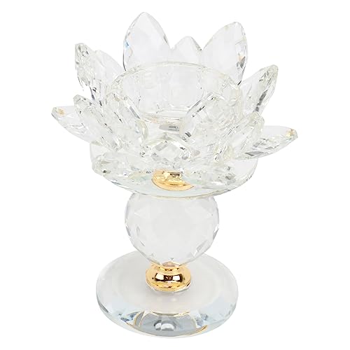 IMIKEYA Kristall Lotus Kerzenständer Metall Lotusblüte Design Buddhistische Wohnraumdekoration Teelichthalter für Tisch und Tempel Geeignet Transparenter Kerzenhalter von IMIKEYA