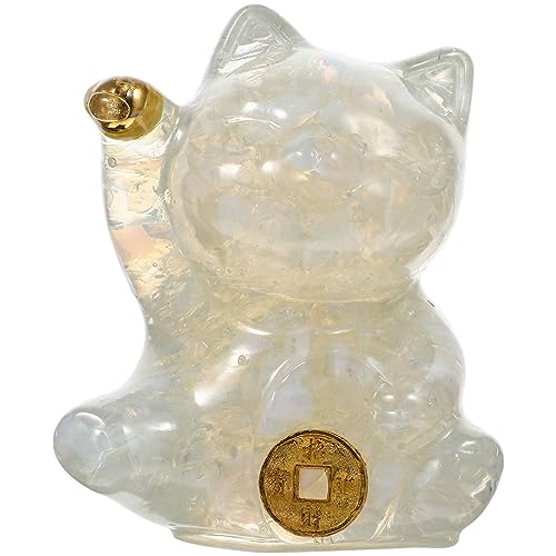 IMIKEYA Kristallglückskatze Winkende Katzenstatue Cupcake-Topper Mini-Katze-Dekoration Aus Kristall Handgeschnitzte Winkende Katzen Basteln Maneki Neko Weiß Kristallstein Kätzchen Kuchen von IMIKEYA
