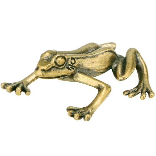 IMIKEYA Miniatur Messing Figuren Frosch - Golden Mini Frosch Figur Ornamente Heimdekorationen Fengshui Dekofigur Messing Tier Statue für Wohnzimmer Tischdeko Büro von IMIKEYA