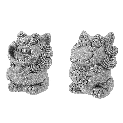 IMIKEYA Mini-Löwenfiguren Chinesische Fengshui-Löwenstatue Paar Wächterlöwen Desktop-Tierskulptur FOO-Hund Asiatische Dekoration Tischplatte Glücklicher Reichtum Ornament Für Neujahr Grau von IMIKEYA
