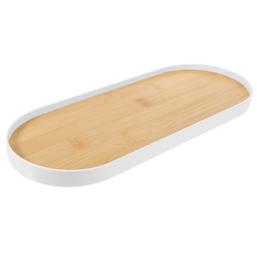 IMIKEYA Badezimmertablett Weiß Oval Kosmetiktablett Bambus Schmuck Tablett Badezimmer Tablett Dekotablett Platte Kosmetisch Organizer für Badezimmer Schlafzimmer Arbeitsplatte, 30x12 cm von IMIKEYA