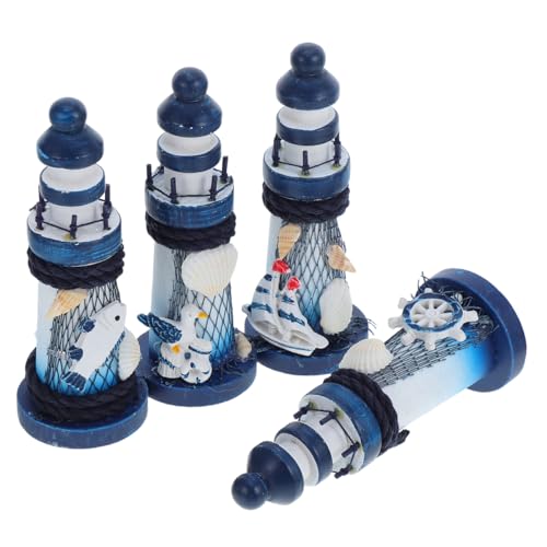 IMIKEYA 4 Stück Leuchtturm Holz Deko Natur klein Leuchtturmdeko Maritime Holz-Leuchtturm 13 cm Leuchtturmmodell Ornamente Tischdeko für Badezimmer Kinderzimmer Blumentopf von IMIKEYA