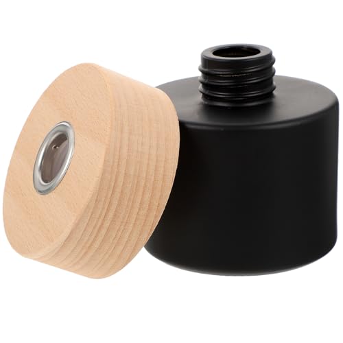 IMIKEYA Runde Glas duftflasche mit Holzdeckel Nachfüllbarer Aroma Diffuser für Wohnzimmer und Schlafzimmer Dekorative Aromatherapie Flasche Matte Schwarze Oberfläche Wiederverwendbar und von IMIKEYA