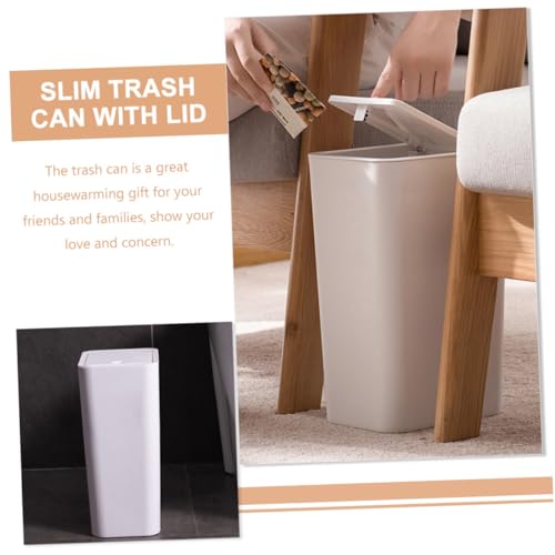 IMIKEYA Schlanker mit Deckel Kunststoff Mülleimer für Büro Bad Küche Kompakter Stabiler Abfallbehälter Weiß Vielseitig Einsetzbar von IMIKEYA