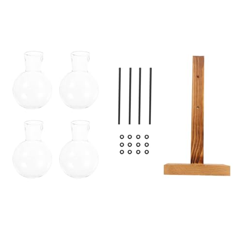 IMIKEYA Transparente Glasvase mit Holzständer Schmale Dekorative Hydrokultur vase für Tischdeko Langlebiger Pflanzbehälter für Blumen und Pflanzen Modernes Wohnaccessoire von IMIKEYA