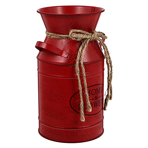 IMIKEYA Vase Vintage Krug Vase Eisen Eimer mit Griff Retro Topf mit Jute Rot Vintage Franz?sisch Krug Vase mit Hause Brief Verzinkt Zinn Getrocknete Container Künstliche Vase Shabby Krug von IMIKEYA