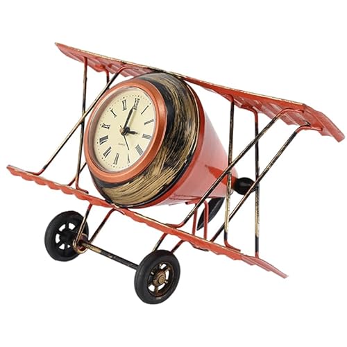 IMIKEYA Vintage Flugzeug Uhr Metall Handwerk Schreibtisch Uhr Retro Tischuhr Nachttischuhr für Wohnzimmer Schlafzimmer Büro, 21.5x12.5x12 cm von IMIKEYA