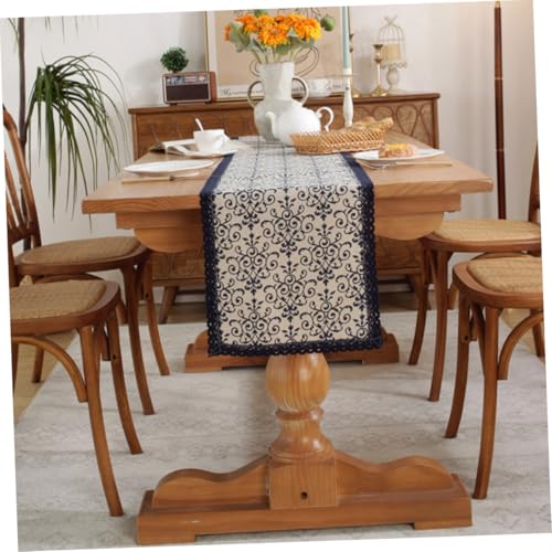 IMIKEYA Vintage Stil Tischläufer aus Baumwolle mit Blau weißem Porzellan Muster Dekorativ für Hochzeit Party Feiertage Vielseitig Einsetzbar als Home Table Cloth und Festtagsdeko von IMIKEYA