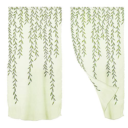 IMIKEYA Vorhang Transparente Grün Blätter - 2 Stück Gardine Voile Grün Vorhänge Fensterschal 100x270 cm Transparent Wohnzimmer luftig Gardinen mit Muster für Schlafzimmer - Rod Pocket von IMIKEYA