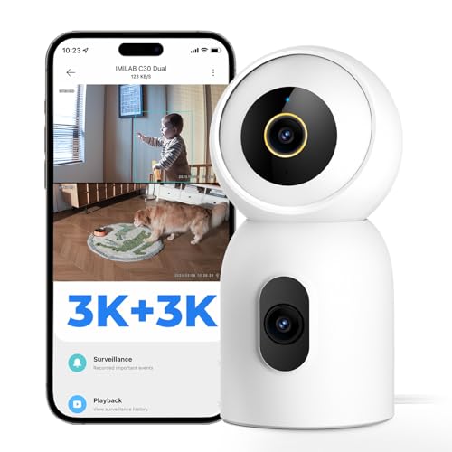 IMILAB C30 Dual 3K+3K Indoor Kamera Schwarz: Baby-/Haustier-Monitor, 360° Sicht, Zwei-Linsen Raumkamera, 5G WiFi, Geräusch-/Bewegung-/Rauch- & Feuererkennung, Wand/Tisch Montage, Einfache Einrichtung IMILAB C30 Dual 3K+3K Indoor Kamera Schwarz: Baby-/Haustier-Monitor, 360° Sicht, Zwei-Linsen Raumkamera, 5G WiFi, Geräusch-/Bewegung-/Rauch- & Feuererkennung, Wand/Tisch Montage, Einfache Einrichtung von IMILAB