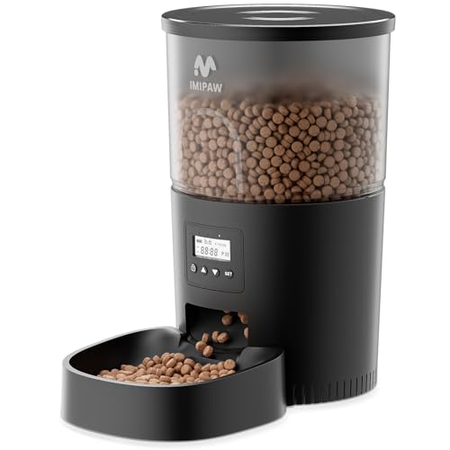 IMIPAW Futterautomat Katze, Katzenfutter Automat mit Programmierbarem Timer, Einfache Bedienung, 1-6 Mahlzeiten pro Tag, Futterspender für Katzen und Hunde (Schwarz, 3L) von IMIPAW