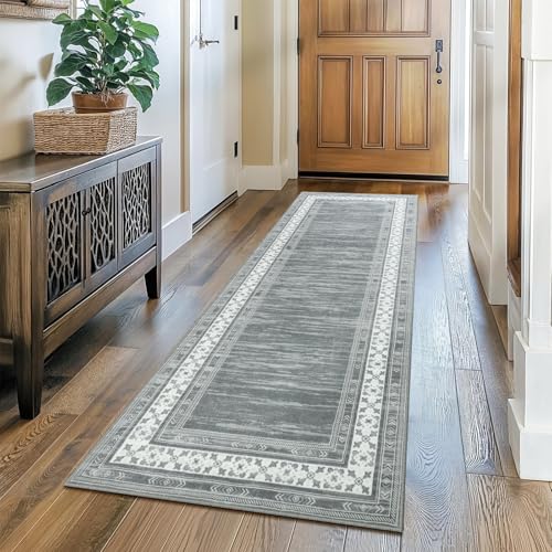 IMIYOKU Flur Läufer Teppich Grau 65x240cm rutschfeste Küche Waschbar Teppich Läufer für Eingangsbereich, Küche, Wohnzimmer, Waschküche Grau von IMIYOKU