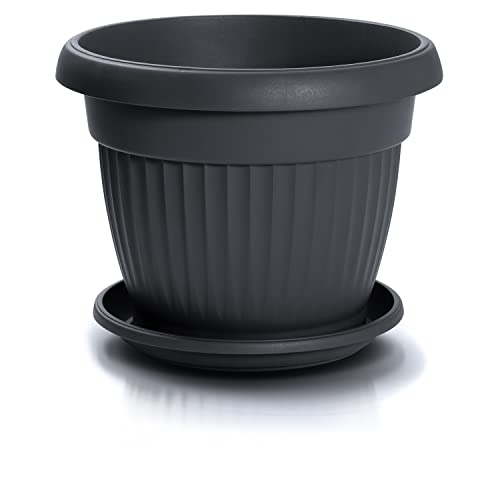 IMJ-Global Übertopf mit Untersetzer für Pflanzen Blumen DCE40-POD33 TERRA rund Ø40 cm für den Außenbereich Schwarz 20 Liter Ø40 x 31,5 cm Design Klassischer Balkonkasten aus Kunststoff Grau Anthrazit IMJ-Global Übertopf mit Untersetzer für Pflanzen Blumen DCE40-POD33 TERRA rund Ø40 cm für den Außenbereich Schwarz 20 Liter Ø40 x 31,5 cm Design Klassischer Balkonkasten aus Kunststoff Grau Anthrazit von IMJ-Global