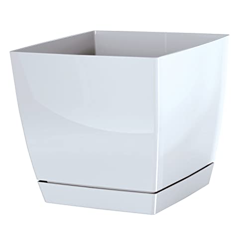 Quadratischer Blumentopf Coubi Square dekorativ aus Kunststoff Höhe 17 cm für den Innen- und Außenbereich 18 x 18 cm quadratisch weiß modernes Design 4 Liter von IMJ-Global