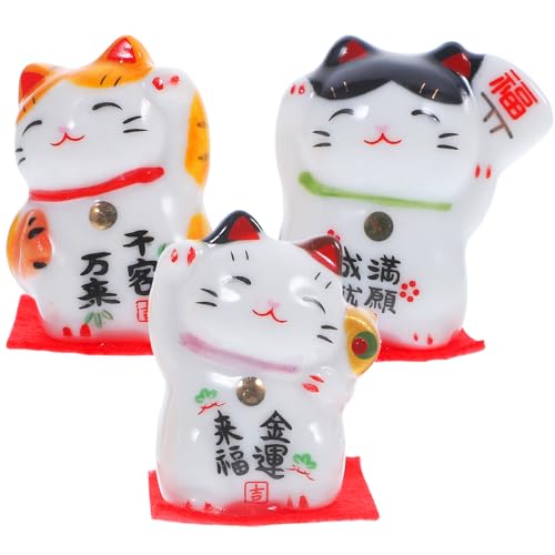 IMKEYA 3er Set Japanische Maneki Neko Mini Winkekatze Porzellan Glückskatze Figuren - Mini Lucky Cat Glücksbringer Maneki Neko Katze Dekofigur von IMKEYA