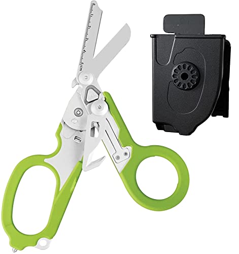 Raptor Emergency Response Klappschere mit Gurtschneider und Glasbrecher, mit Utility Holster (Green Hanldes) von IMKRC