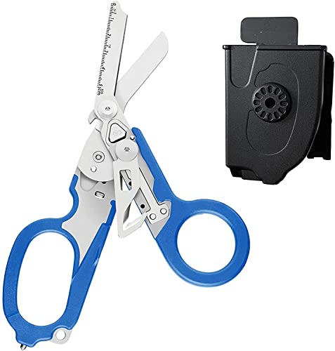 Raptor Erste-Hilfe-Schere, All-in-One taktische Schere, Taschenschere & Feuerwehr-Werkzeug-Set, Glasbrecher in Tuff-Cut-Schere mit Utility Holster (Blue) von IMKRC