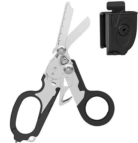 Raptor Erste-Hilfe-Schere, All-in-One taktische Schere, Taschenschere & Feuerwehr-Werkzeug-Set, Glasbrecher in Tuff-Cut-Schere mit Utility Holster (Black) von IMKRC