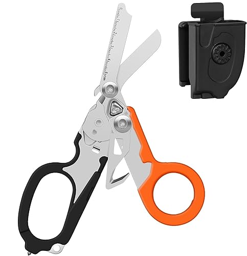 Raptor Erste-Hilfe-Schere, All-in-One taktische Schere, Taschenschere & Feuerwehr-Werkzeug-Set, Glasbrecher in Tuff-Cut-Schere mit Utility Holster (Black & Orange) von IMKRC
