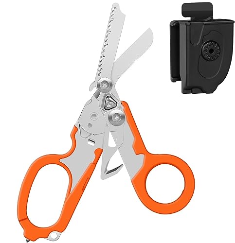 Raptor Erste-Hilfe-Schere, All-in-One taktische Schere, Taschenschere & Feuerwehr-Werkzeug-Set, Glasbrecher in Tuff-Cut-Schere mit Utility Holster (Orange) von IMKRC