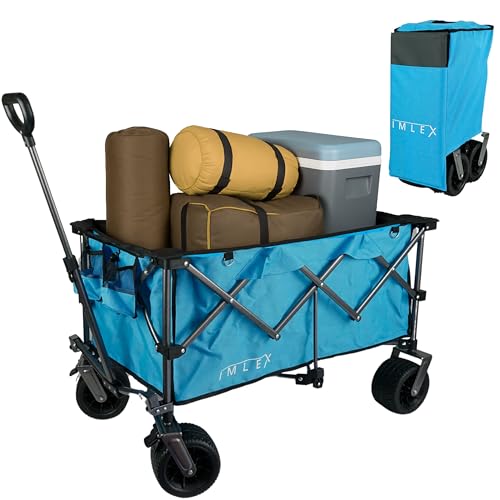 Bollerwagen faltbar XXL Handwagen IM-4211 160L | Tragkraft 120KG | Faltbarer Bollerwagen breite Reifen fürs Gelände, ideal als Strandwagen, Gartenwagen für Festival, Camping und Outdoor (Azurblau) von IMLEX