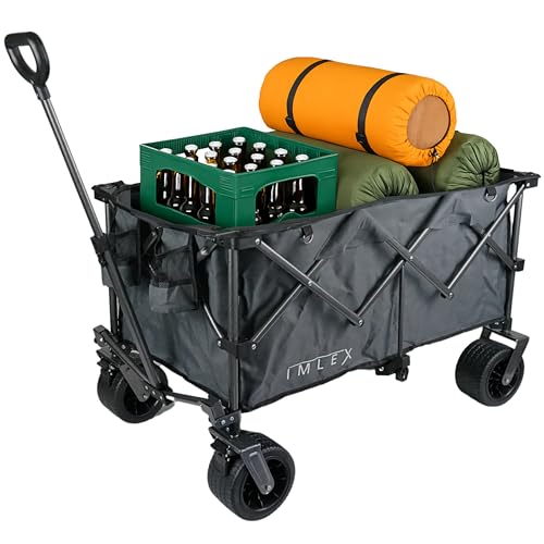 Bollerwagen faltbar XXL Handwagen IM-4211 160L | Tragkraft 120KG | Faltbarer Bollerwagen breite Reifen fürs Gelände, ideal als Strandwagen, Gartenwagen für Festival, Camping und Outdoor (Grau) von IMLEX