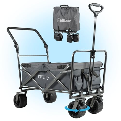 IMLEX Bollerwagen IM-4275 faltbar Grau Bollerwagen klappbar mit Schiebegriff Transportwagen mit 3-Punkt-Gurtsystem von IMLEX